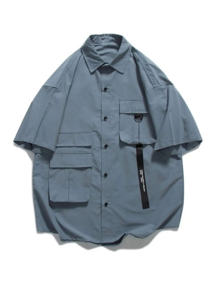 Stylish Y2k Men's Shirts Summer Korean Cargo Shirts for Men Black Multi-Pocket Hip Hop Men Clothing Punk Gothic Streetwear