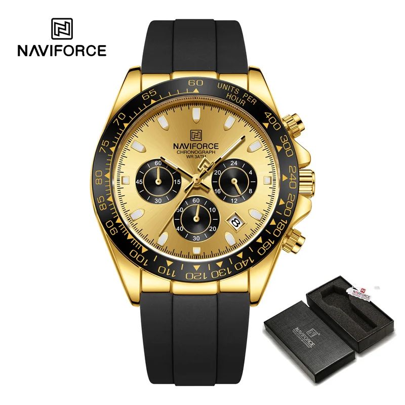 NAVIFORCE Brand NF8054 Men's Business Watches Luxury Classic Quartz Wristwatch Chronograph Silicone Band Waterproof