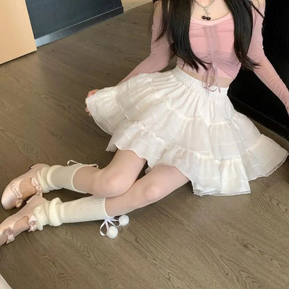 Plus Size New Style Pure Desire Aesthetic Mini Dress Net Yarn Fairy Puff Skirt High-Waisted Slimming Lace Cake A- Line Skirt ...