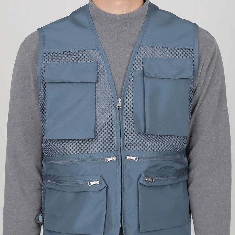 Colete Masculino Multibolsos em Tela - Leve e Respirável para Pesca e Fotografia com Alças Ajustáveis