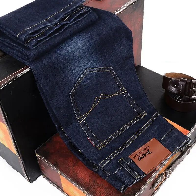 2025 Spring and Autumn New Men Fashion Casual Straight Leg Jeans Solid Color Foldable Comfortable Soft Business Brand Pants