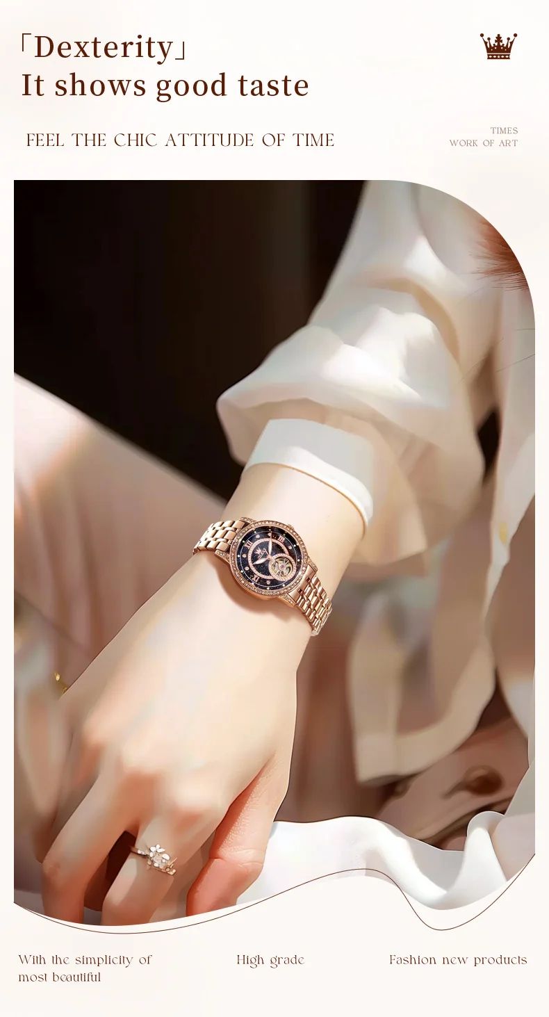 OLEVS Hollow Women's Watch Fully Automatic Mechanical Watch Luxury Diamond Inlaid Starry Sky Elegant Women's Brand Watch  7036