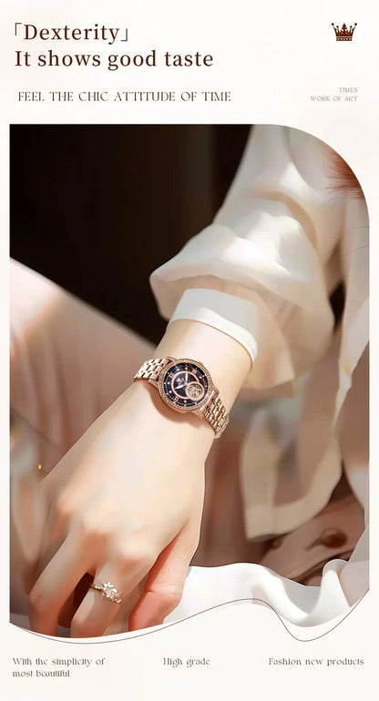 OLEVS Hollow Women's Watch Fully Automatic Mechanical Watch Luxury Diamond Inlaid Starry Sky Elegant Women's Brand Watch  7036