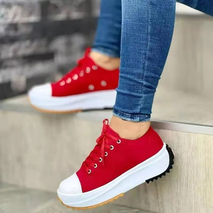 Speedy 2023Classic White Canvas Shoes Women Sneakers Solid Lace-Up Casual Platform Shoes for Women