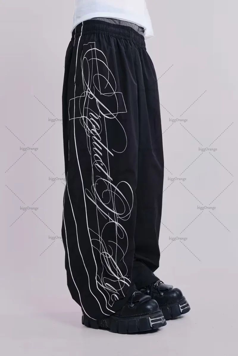 Gótico Maré Harajuku Letras Bordadas Calças Casuais da Moda Masculino Y2k Americano Hip-hop Rock Oversized Calças de Perna Larga Calças Femininas