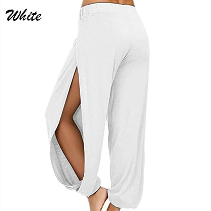 Summer High Slit Haren Pants for Women Sports Yoga Pants Solid Loose Hippie Harem Wide Leg Pants Trousers