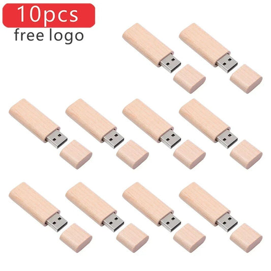 10PCS/LOT Wooden USB Flash Drive 128GB Pen Drive 64GB 32GB 4GB Memory Stick Wooden Box Free Custom Logo Creative Business Gifts