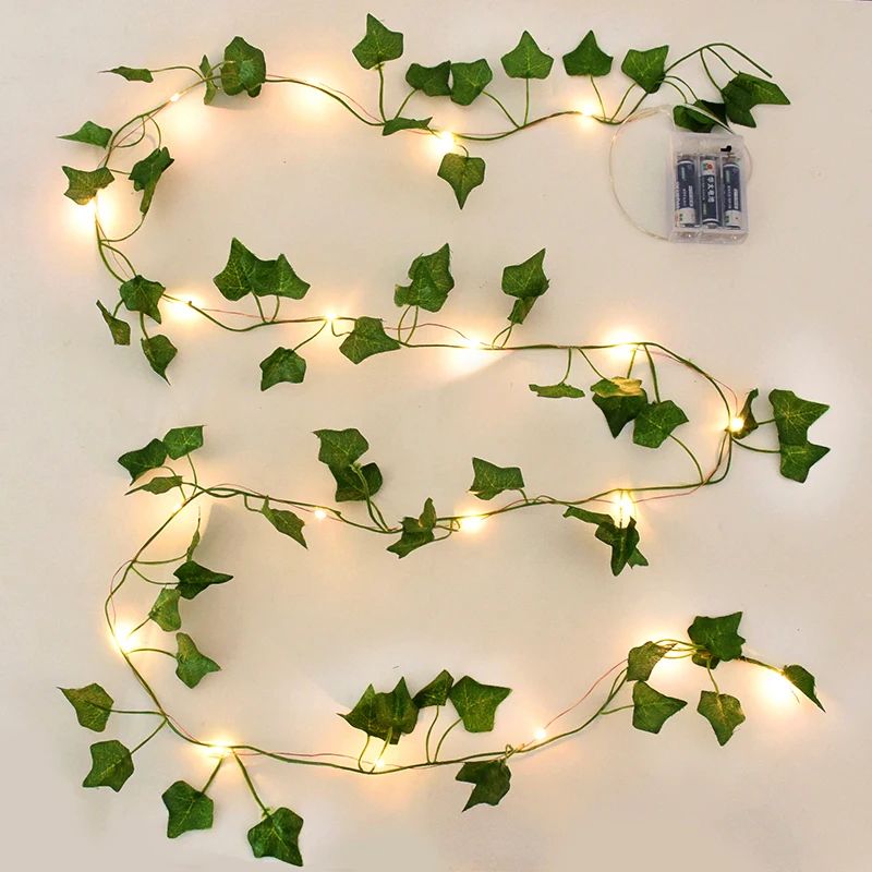 2/5/10M Silk Leaves Fake Creeper Green Leaf Ivy Vine LED String Lights for Home Wedding Hanging Garland Artificial Plants Decor