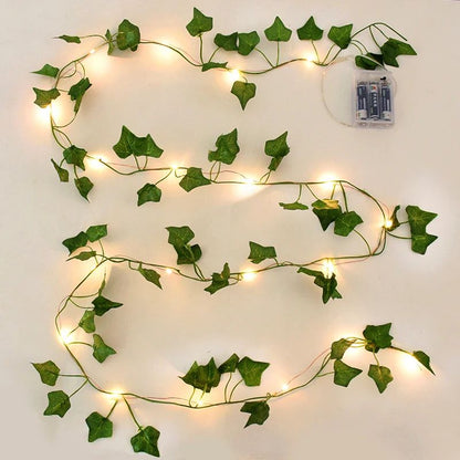 2/5/10M Silk Leaves Fake Creeper Green Leaf Ivy Vine LED String Lights for Home Wedding Hanging Garland Artificial Plants Decor