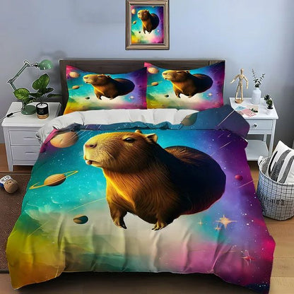 Cute Cartoon Capybara Print Bedding Set Duvet Cover 1 Duvet Cover 2 Pillowcases Adult and Children Bedding Set Christmas Gifts