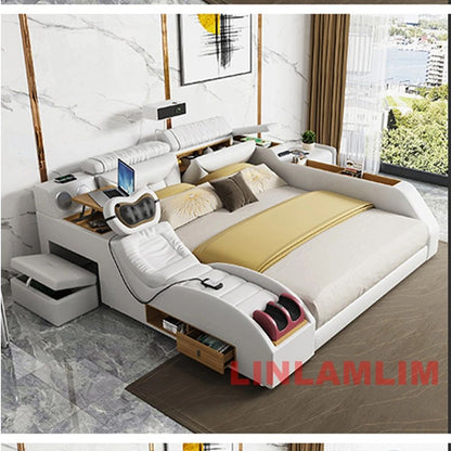 MINGDIBAO Modern MULTIFUNCTIONAL Tech SMART BED 2 People | FUTURISTIC FURNITURE | Ultimate Massage Tatami Genuine Leather Beds