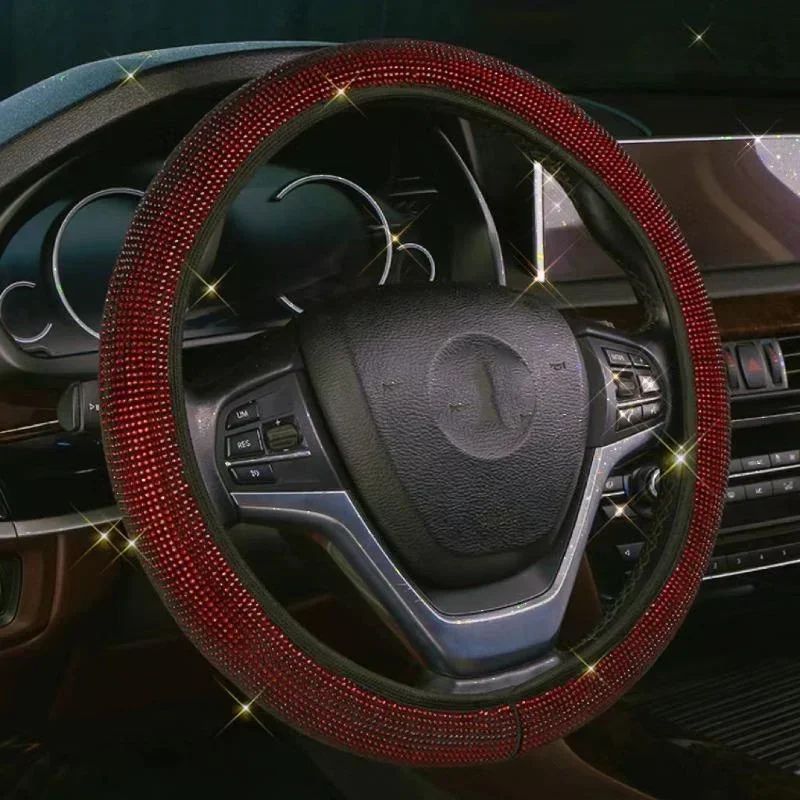 Capa de Volante de Carro 37/38cm Universal Strass Diamante Brilhante Elasticidade Acessórios Internos para Carro Para Quatro Estações