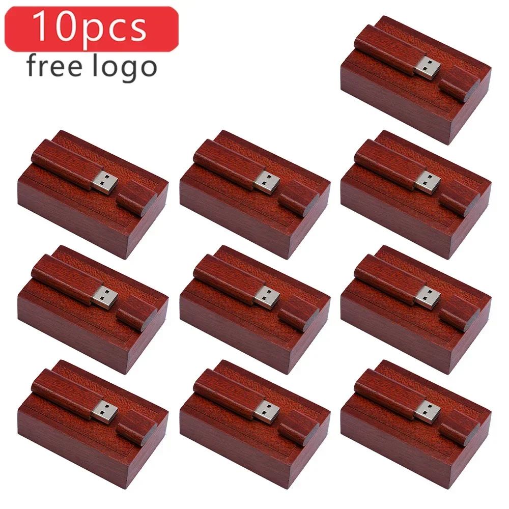 10PCS/LOT Wooden USB Flash Drive 128GB Pen Drive 64GB 32GB 4GB Memory Stick Wooden Box Free Custom Logo Creative Business Gifts