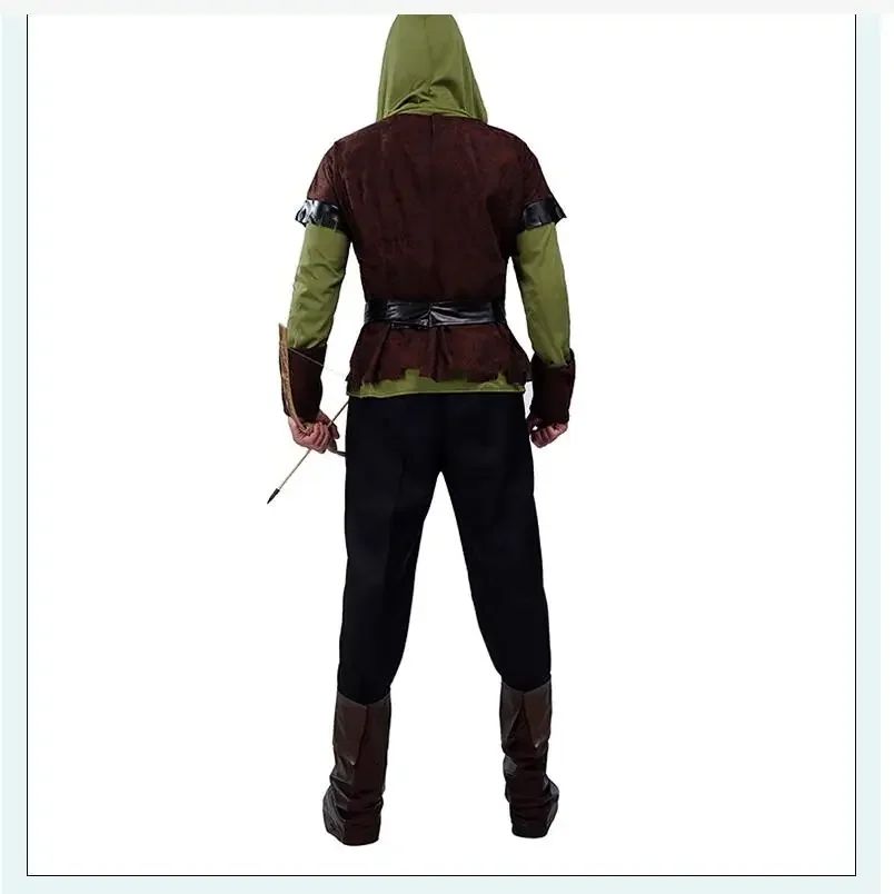 robin hombre Halloween Men costume jacket pants belt Mens Hood Prince Fancy Dress Huntsman Costume For Purim Carnival