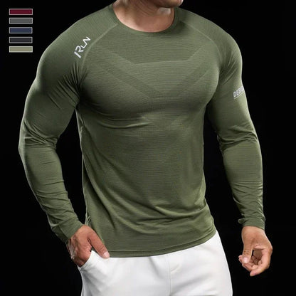 Men Running T-shirt Jogging Tracksuit Athletic Shirt Compression Long Sleeves Sport Tees Gym Fitnes Muscle  Shirt Men's clothing