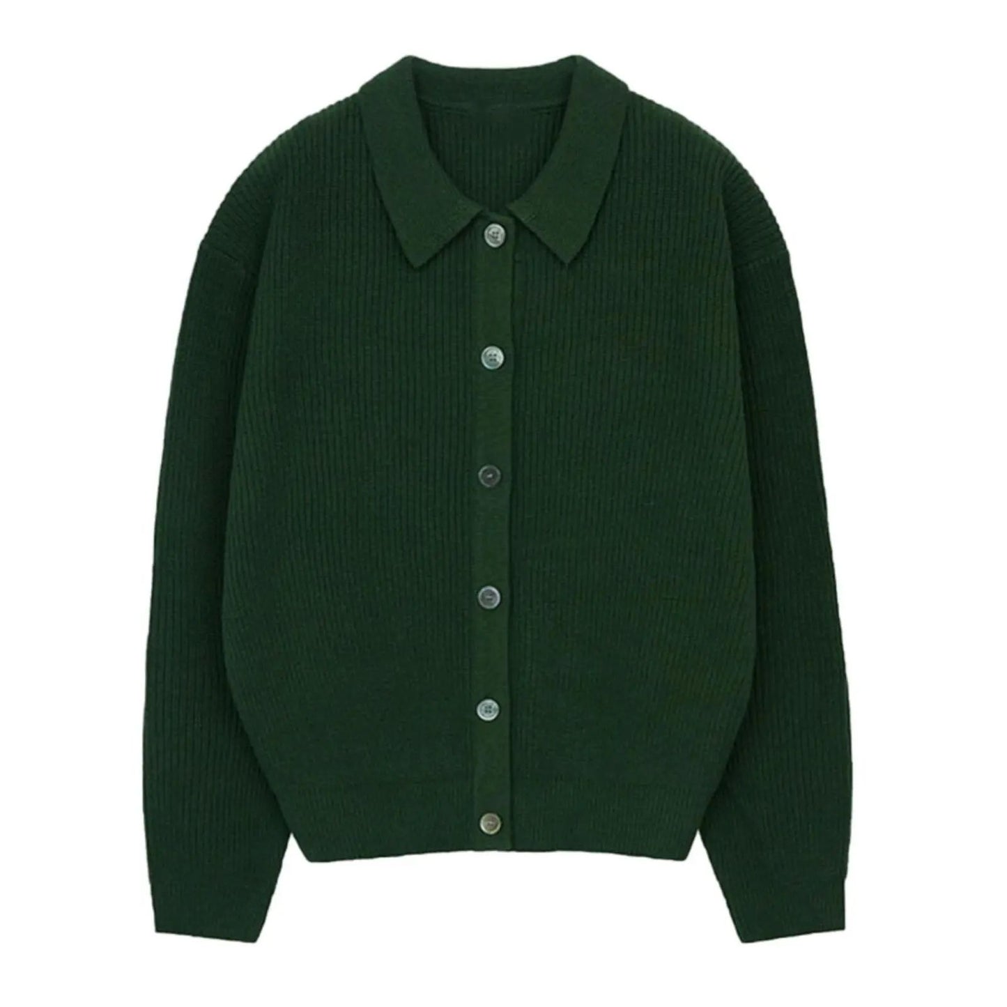 Early Autumn Casual Men's Knitted Cardigan Green Collar Open Front Sweater Trendy Korean Style Dongdaemun Fashion Streetwear