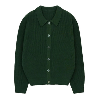 Early Autumn Casual Men's Knitted Cardigan Green Collar Open Front Sweater Trendy Korean Style Dongdaemun Fashion Streetwear
