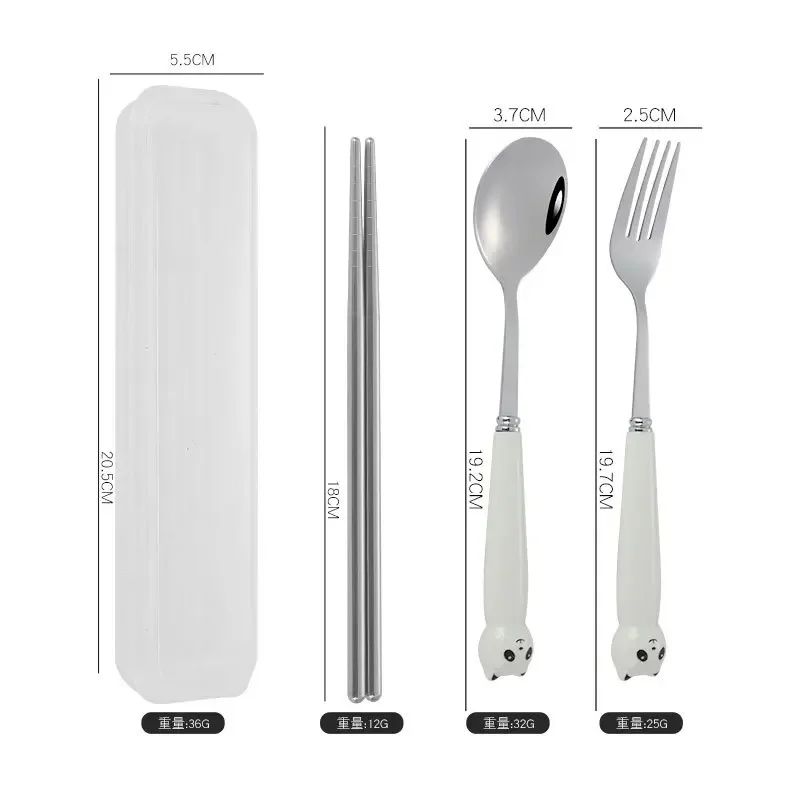 Talheres Portáteis de Desenho Animado com Estojo Utensílios de Cozinha Reutilizáveis Talheres Incluem Garfo Colher para Crianças