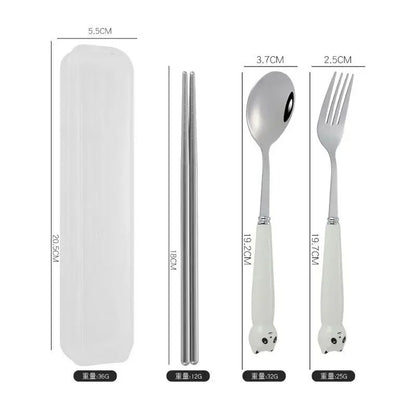 Talheres Portáteis de Desenho Animado com Estojo Utensílios de Cozinha Reutilizáveis Talheres Incluem Garfo Colher para Crianças