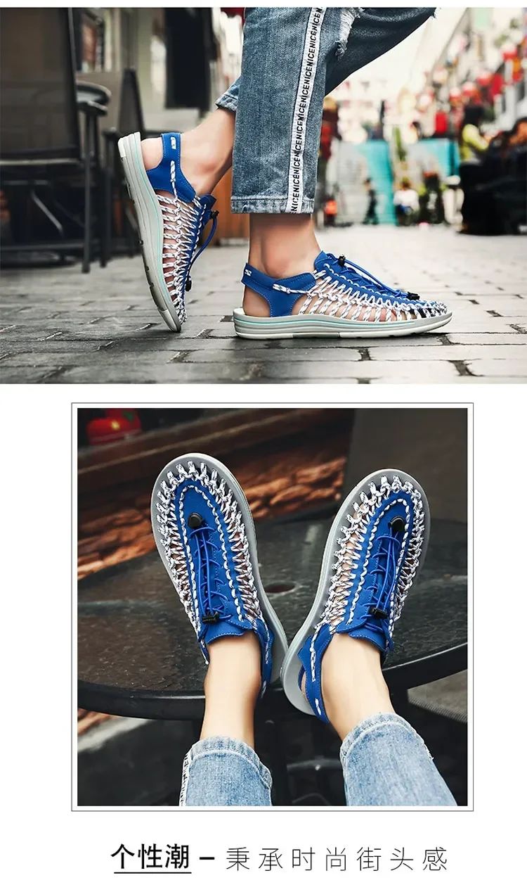 Summer Men Sandals Women Slippers Weaving Design Beach Sandals Breathable Casual Flat Sandals Outdoor Couples Sandals Size 48