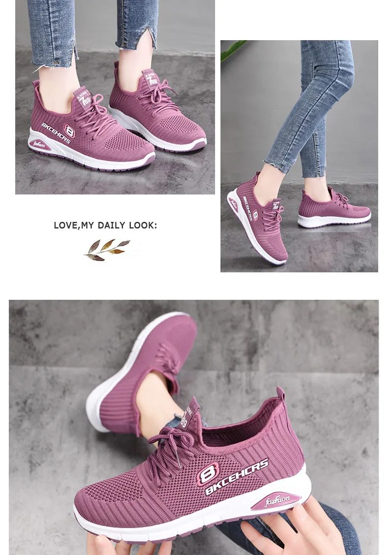 Women Casual Shoes Fashion Breathable Walking Mesh Flat Shoes Sneakers Women 2024 Gym Vulcanized Shoes Purple Female Footwear