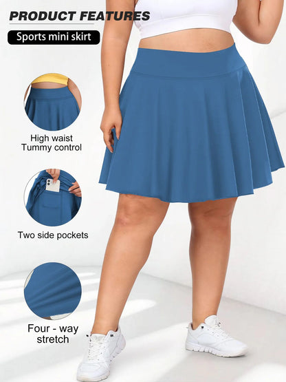 Plus Size Women with Pocket Short Skirt Fitness Short Skirt High Waist Fashion 200lbs Sports Short Skirt Gym Outdoor Solid Skirt