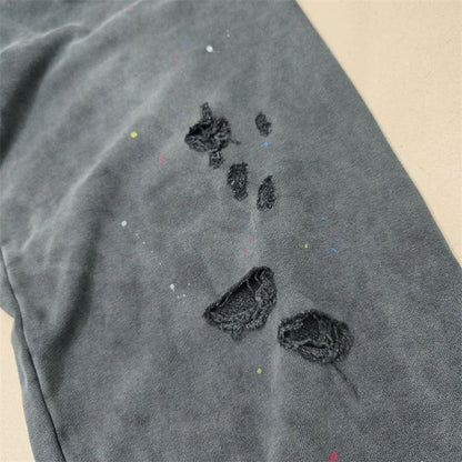 2025 Calças de Moletom NBHD Soltas Unissex de Alta Qualidade com Lavagem Pesada Retrô e Tinta Espirrada Calças de Pista Moletom Neighborhood
