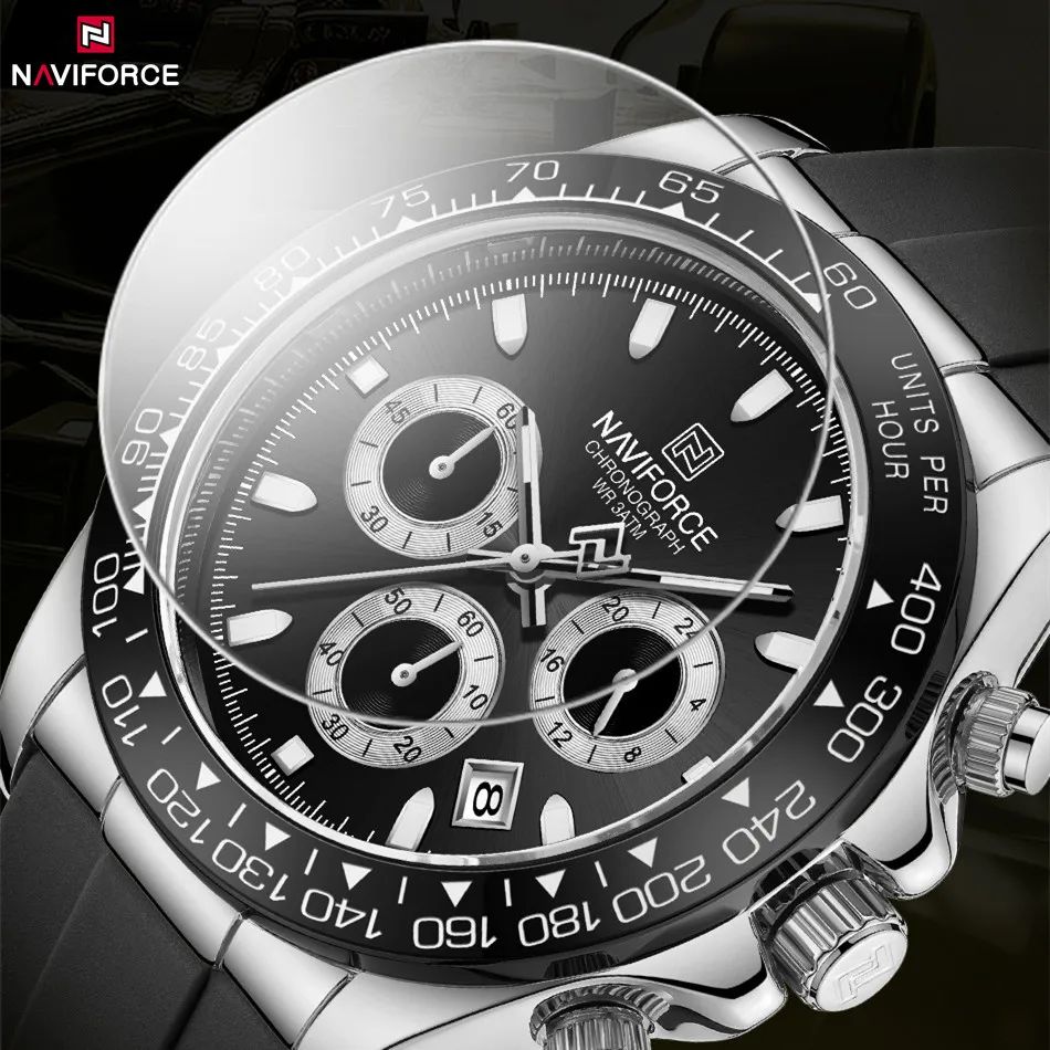 NAVIFORCE Brand NF8054 Men's Business Watches Luxury Classic Quartz Wristwatch Chronograph Silicone Band Waterproof