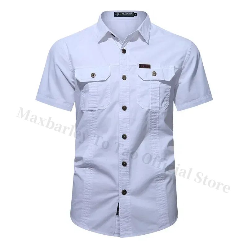 New Men's Work Shirt Casual Retro 100% Cotton Short Sleeve Flying Cargo Shirt Men's Summer Fishing Hunting Multi Pocket Shirt