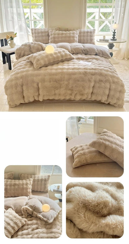 New Rabbit Fur Thickened Milk Velvet Duvet Cover Set Machine Washable Soft SkinFriendly Warm Bed Sheet for Home and Hotel ?? ???