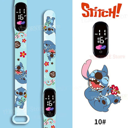 Relógios Digitais Infantis Disney Stitch Figuras de Anime LED Touch Luminoso Relógio Digital Esportivo Infantil à Prova D'Água Brinquedos de Aniversário