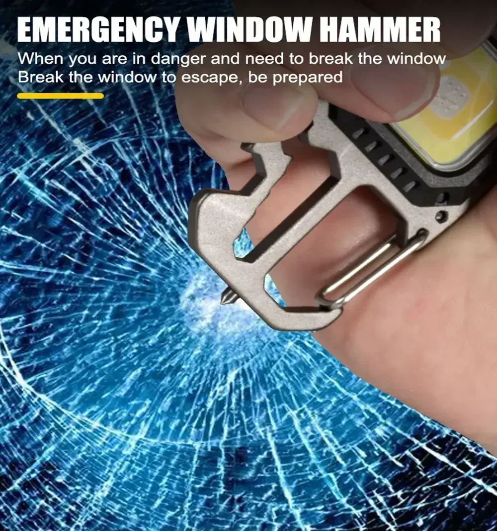 Mini LED Portable Keychain Flashlight Outdoor COB Work Light Emergency Lighting With Window Hammer Bottle Opener Lamp Camping