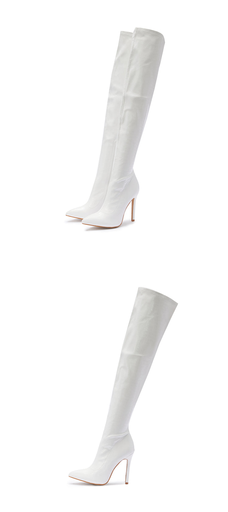 Aneikeh White Sexy Over-the-Knee Side Zipper Slip-On Pointed Toe Shoes NEW Fashion Striped Thin Heels Ladies Boots 2025 Spring