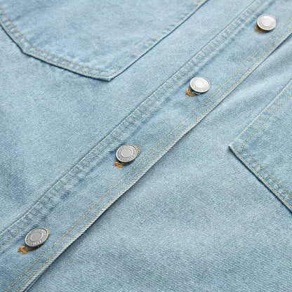 Retro Washed Loose Long Sleeve Women's Denim Shirt Vintage Workwear Style Button up Casual Outerwear from Mainland China
