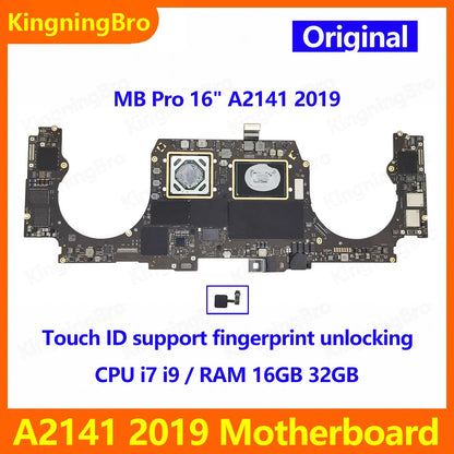 Placa-mãe Original A2141 i7 i9 16 GB 32 GB para MacBook Pro 16" A2141 Placa Lógica com Touch ID 2019 820-01700-A