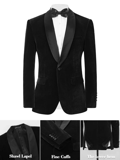 ?Velvet Elegance?Men's Single-Breasted Blazer | Long Sleeve Formal Jacket for Weddings, Business & Events