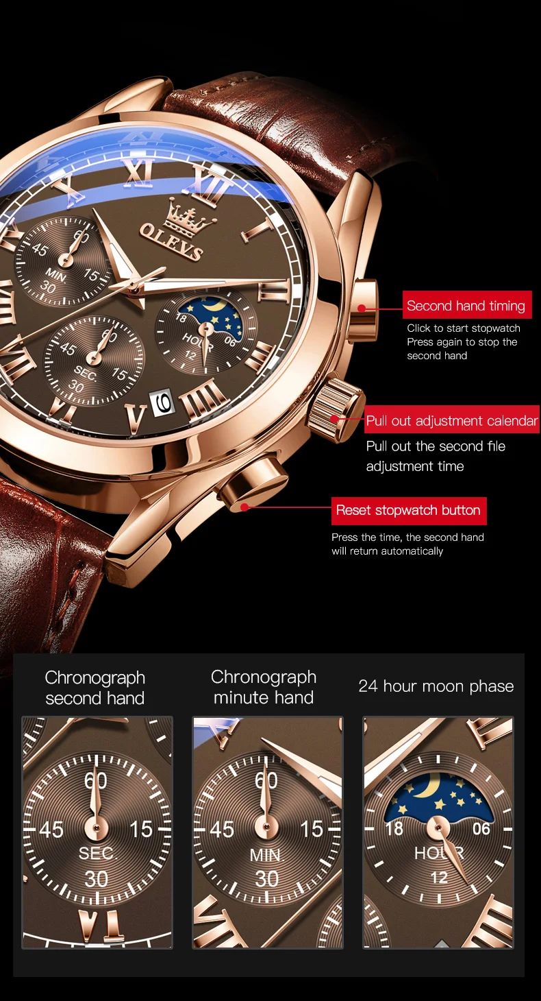 OLEVS 2871 Multifunctional Men's Watches Stainless steel Luminous Waterproof Luxury Men Wristwatch Business Watch Man