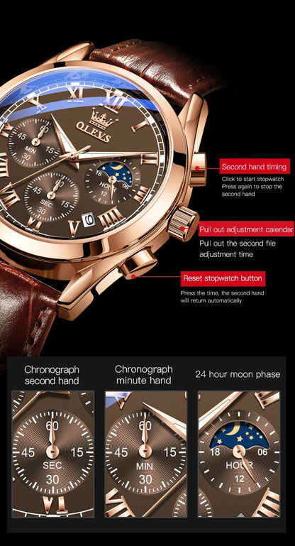 OLEVS 2871 Multifunctional Men's Watches Stainless steel Luminous Waterproof Luxury Men Wristwatch Business Watch Man