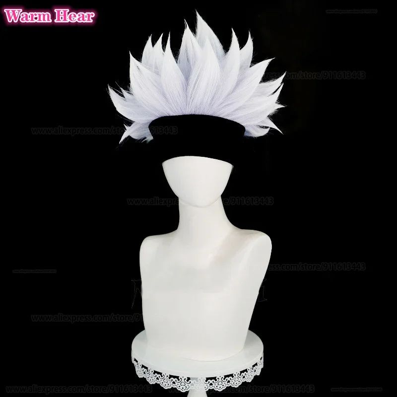 Gojo Satoru Synthetic Wig Anime COS Short Silver Purple Hair Eye Patch Cosplay Wig Heat Resistant Hair Halloween Wigs + Wig Cap