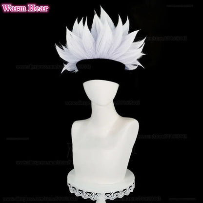 Gojo Satoru Synthetic Wig Anime COS Short Silver Purple Hair Eye Patch Cosplay Wig Heat Resistant Hair Halloween Wigs + Wig Cap