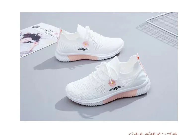 Spring and autumn seasonsLadies Knitted Sneakers Fashion Simple Lace-up Running Shoes Mesh Breathable Casual Female Students