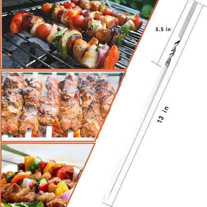 20Pcs Barbecue Skewer with Storage Tube Stainless Steel Reusable Flat BBQ Needle Stick for Outdoor Camping Party BBQ Accessories