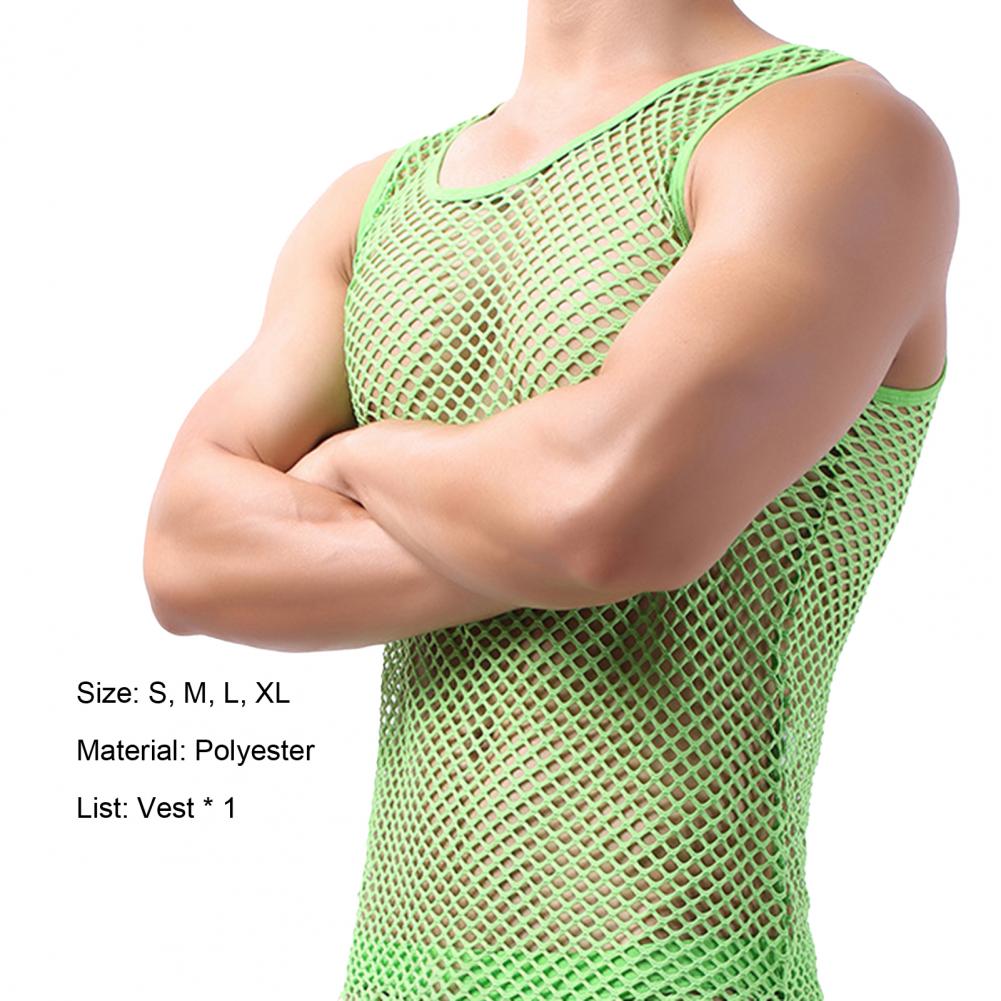 Fishnet Men Sexy Mesh Tank Tops Transparent Sleep Tops Male Underwear Pure Color Vest Sleeveless Tops Underwear Male Undershirt