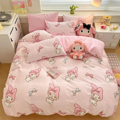 Capa de Edredom Kuromi Melody Desenho Animado Hello Kitty Cinnamoroll Conjunto de Cama Infantil Dormitório Estudantil Capa de Edredom Fofa Decoração de Quarto