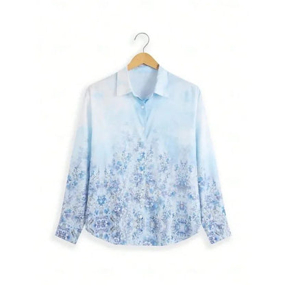 Plus Size Autumn New Women's New Fashionable Shirt Collar with Gradient Flower Print Comfortable Shirt