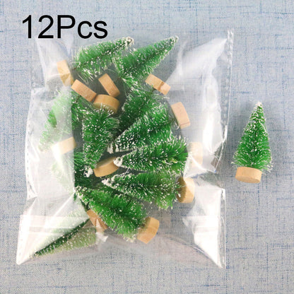 12Pcs Mini Christmas Tree DIY Ornament Artificial Pine Sisal Snow Landscape Xmas Trees Decoration Tabletop Navidad Decor Gifts