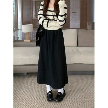 Plus Size Women's Fleece-Lined Thickened Skirt High-Waisted Slimming Medium-Length A- Line Korean Style New Arrival For Autumn/W