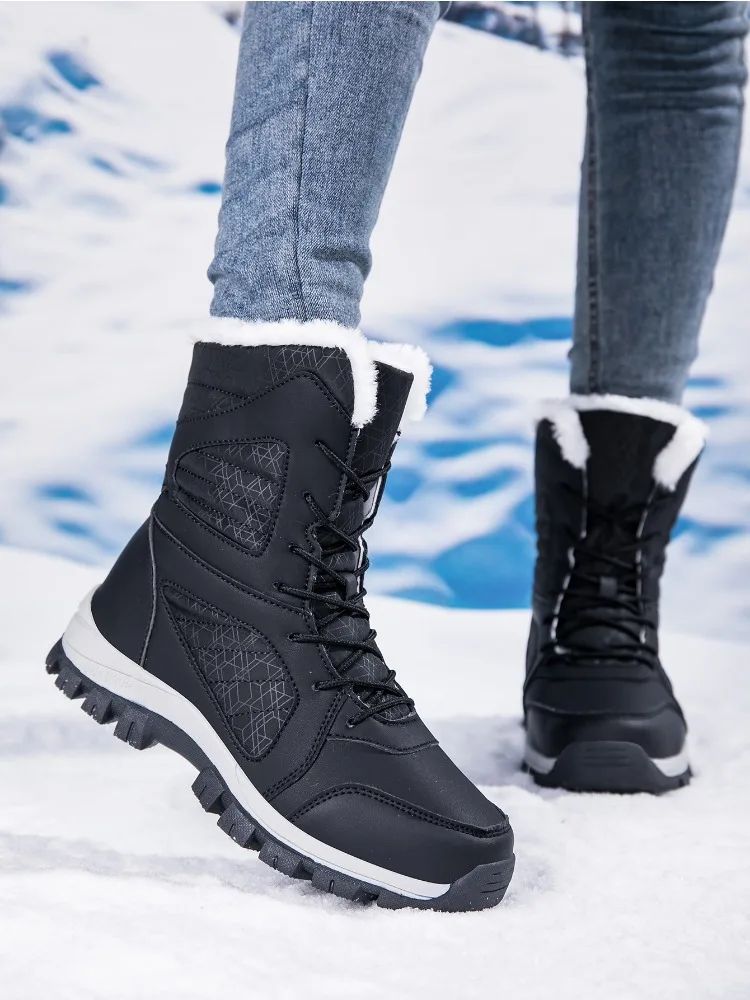 Winter Women's Snow Boots High Top Hiking Boots for Women Winter Outdoor Walking Sneakers Waterproof Plush Warm Platform Boots