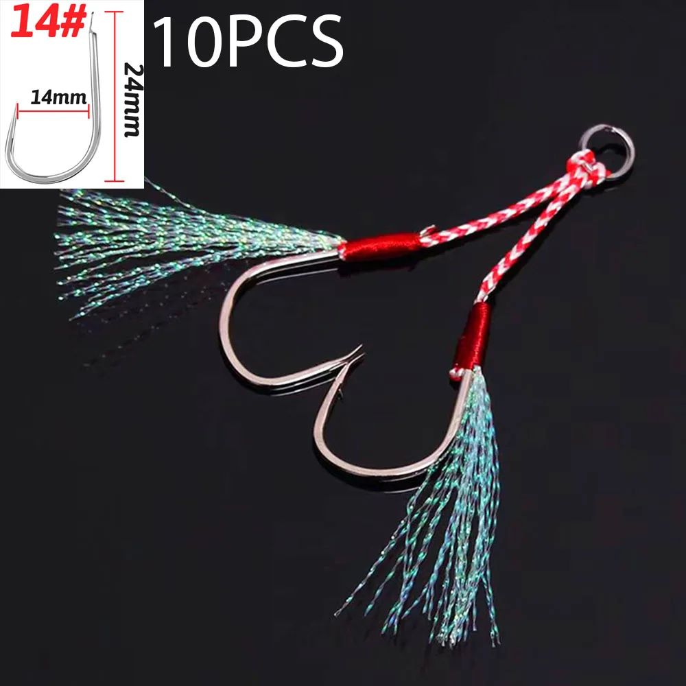 10 pçs/Lote Anzol Auxiliar Cast Jig Aço Carbono Ângulo Farpa Rosca Pena Isca Pesca Lento Jigging Mar Pesca Anzol