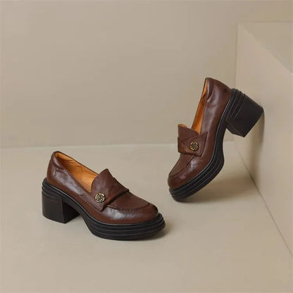 Sapatos Femininos Mary Jane Retrô da Moda Primavera Outono Sapatos Casuais Versáteis Femininos Salto Alto Lolita Sapatos de Couro